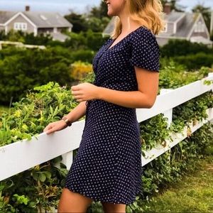 Navy blue short sleeve button front dress